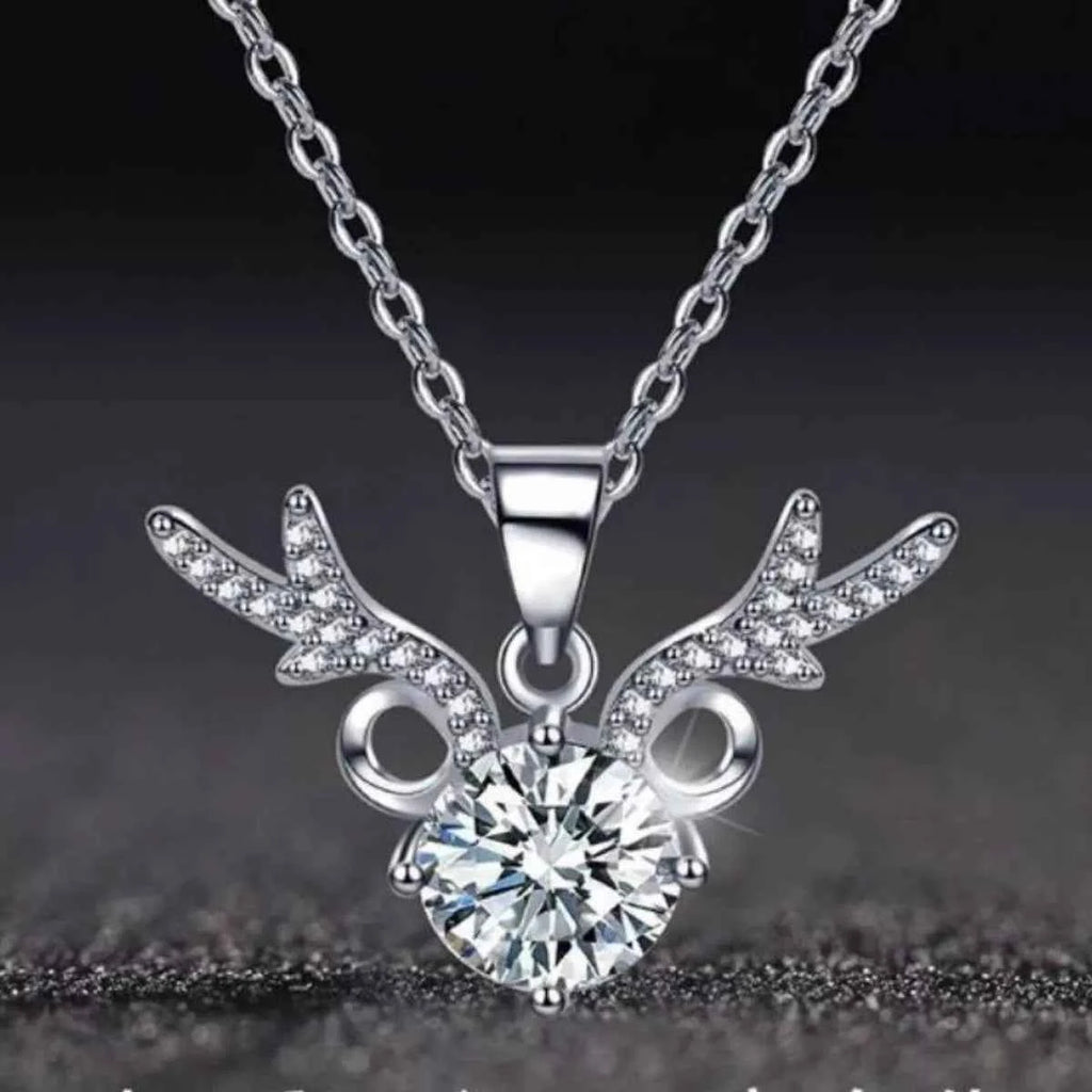 Cubic zirconia antler pendant necklace in silver-plated alloy — additional view 3