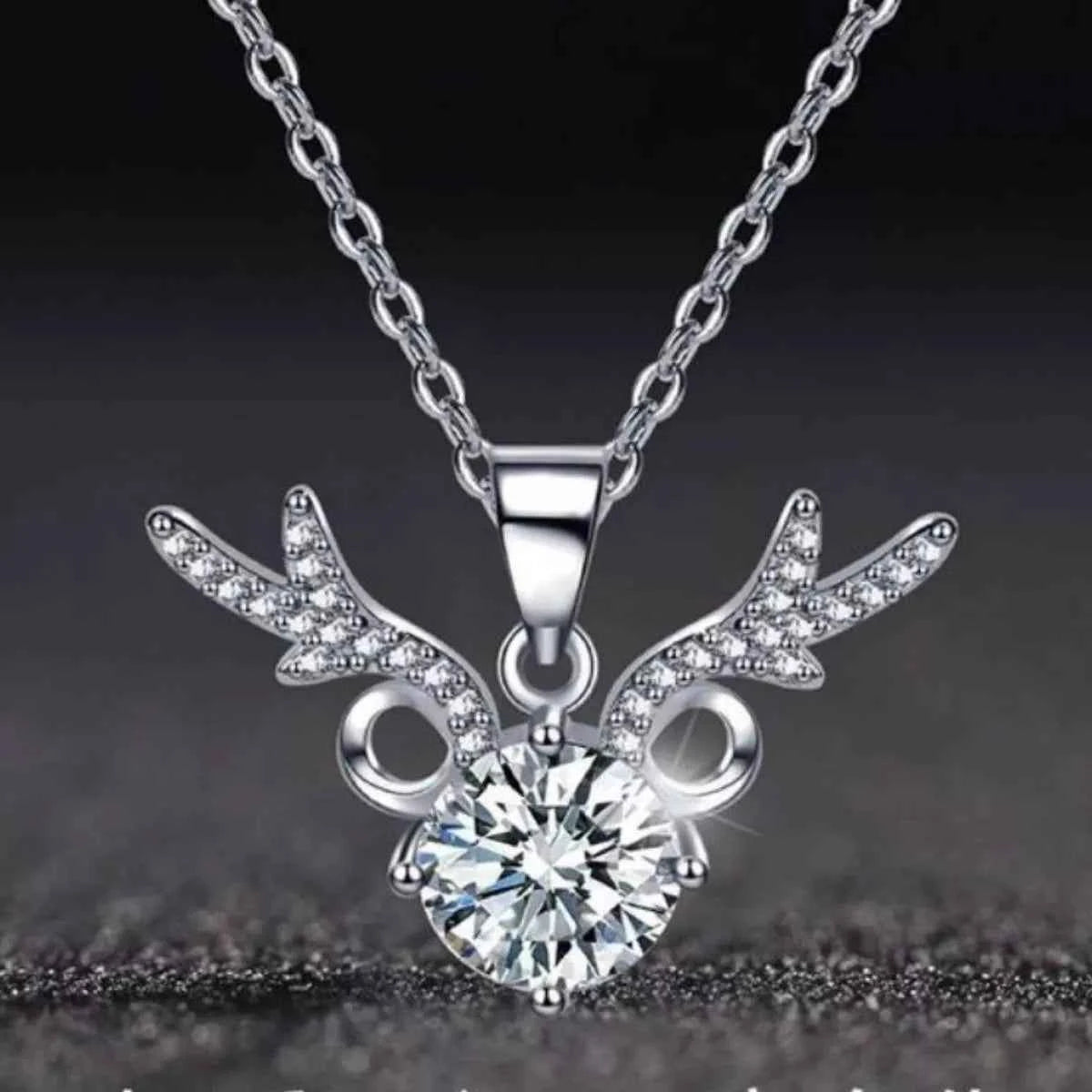 Cubic zirconia antler pendant necklace in silver-plated alloy — additional view 3
