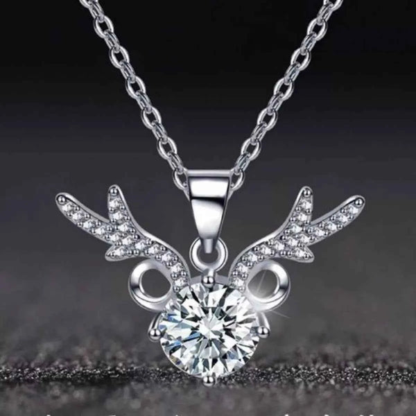 Cubic zirconia antler pendant necklace in silver-plated alloy — additional view 3
