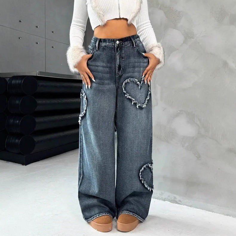 Women's Distressed Wide-Leg Jeans with High Waist, shown in a clear product image