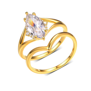 Gold plated marquise cubic zirconia ring set for stacking