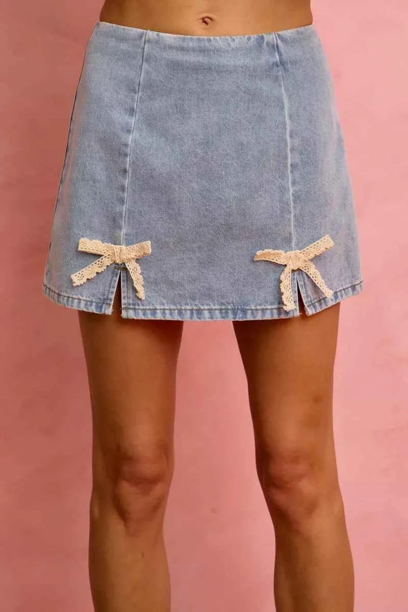 Lace trim denim mini skirt — additional view 4