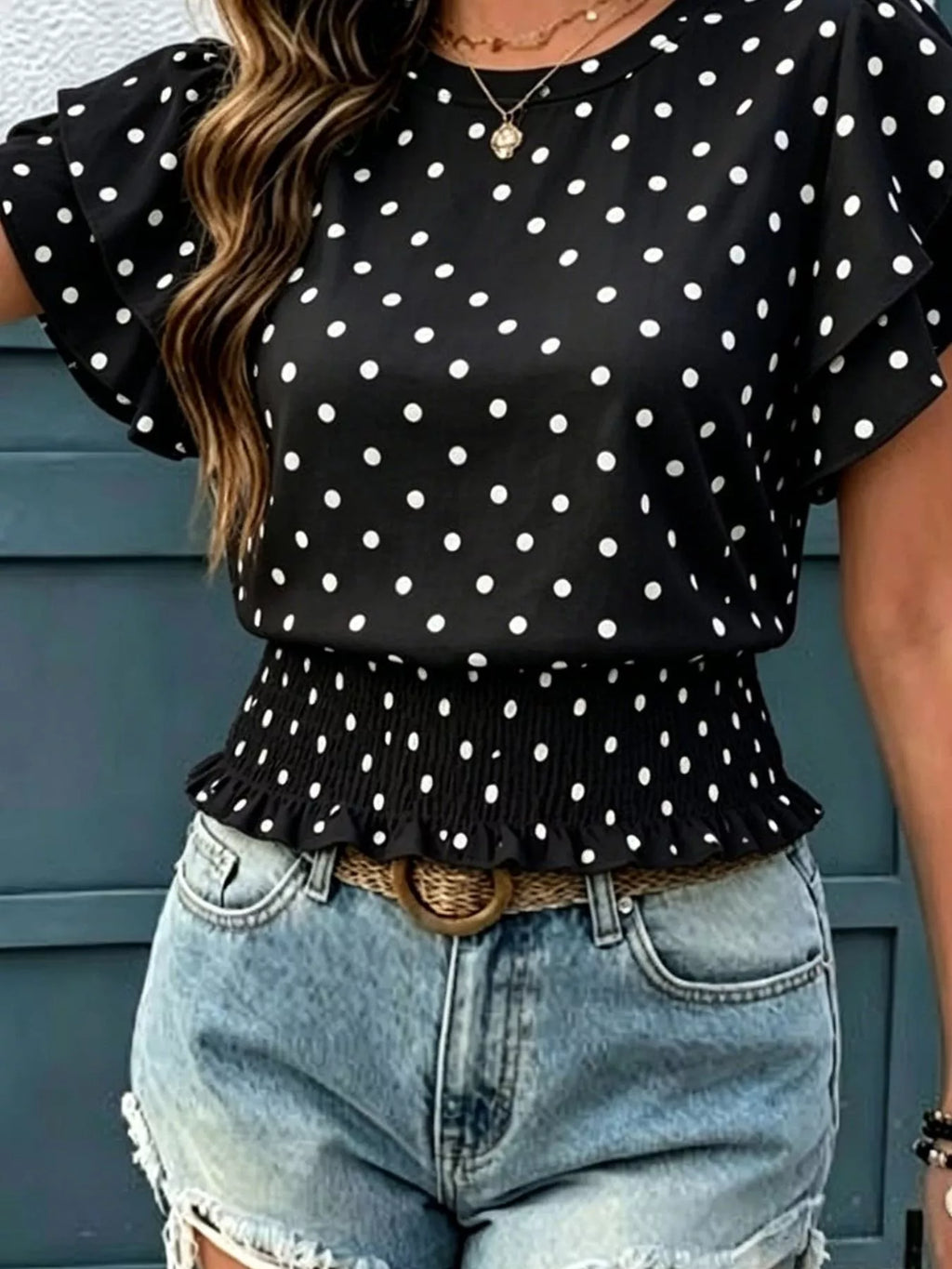 Polka dot ruffle sleeve blouse — additional view 6
