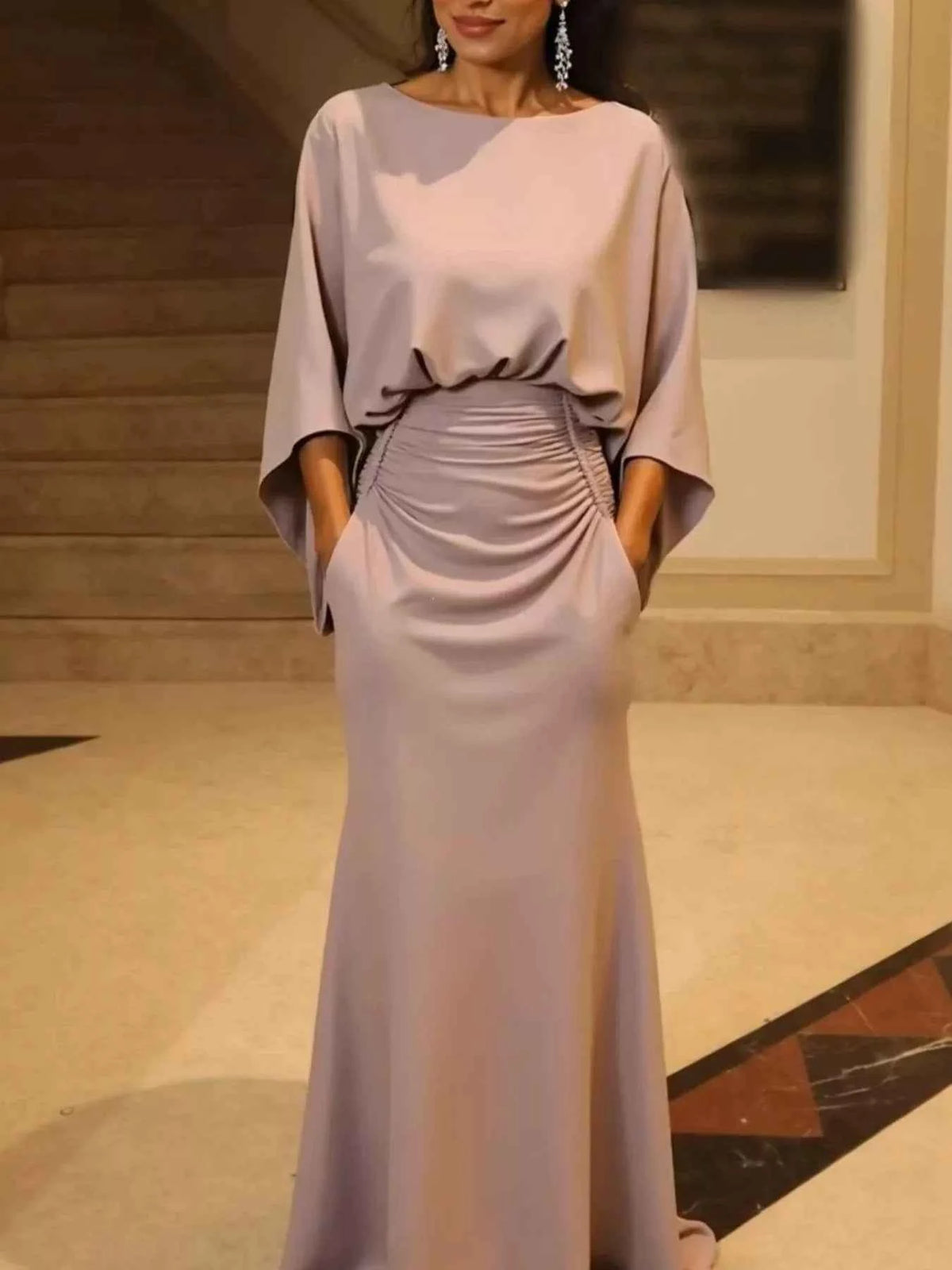 Batwing Sleeve Ruched Maxi Dress, alternate product view
