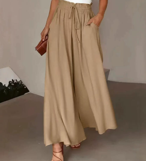 High-waisted wide-leg dress pants in brown, product image