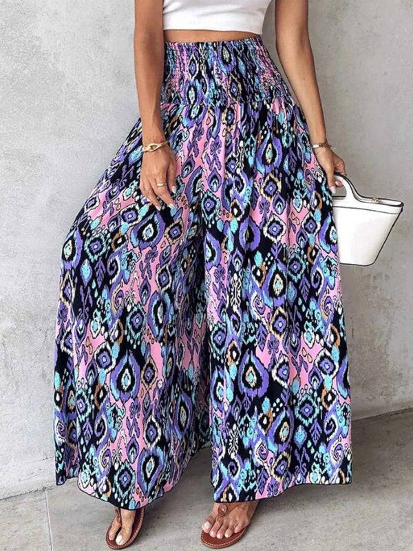 Printed Wide-Leg Pants for Effortless Style and Comfort-Bottom-Splashis-Splashis