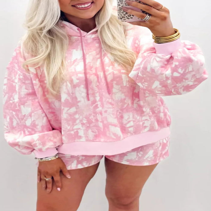 Abstract print hoodie and shorts two-piece set — primary view