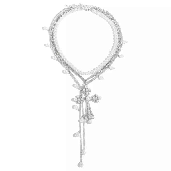Cross pendant pearl necklace three-piece set — additional view 8