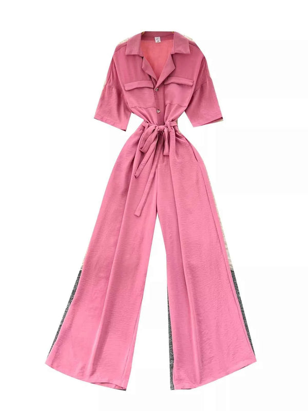 Belted Tie Waist Wide Leg Jumpsuit-Jumpsuit-Splashis-Splashis