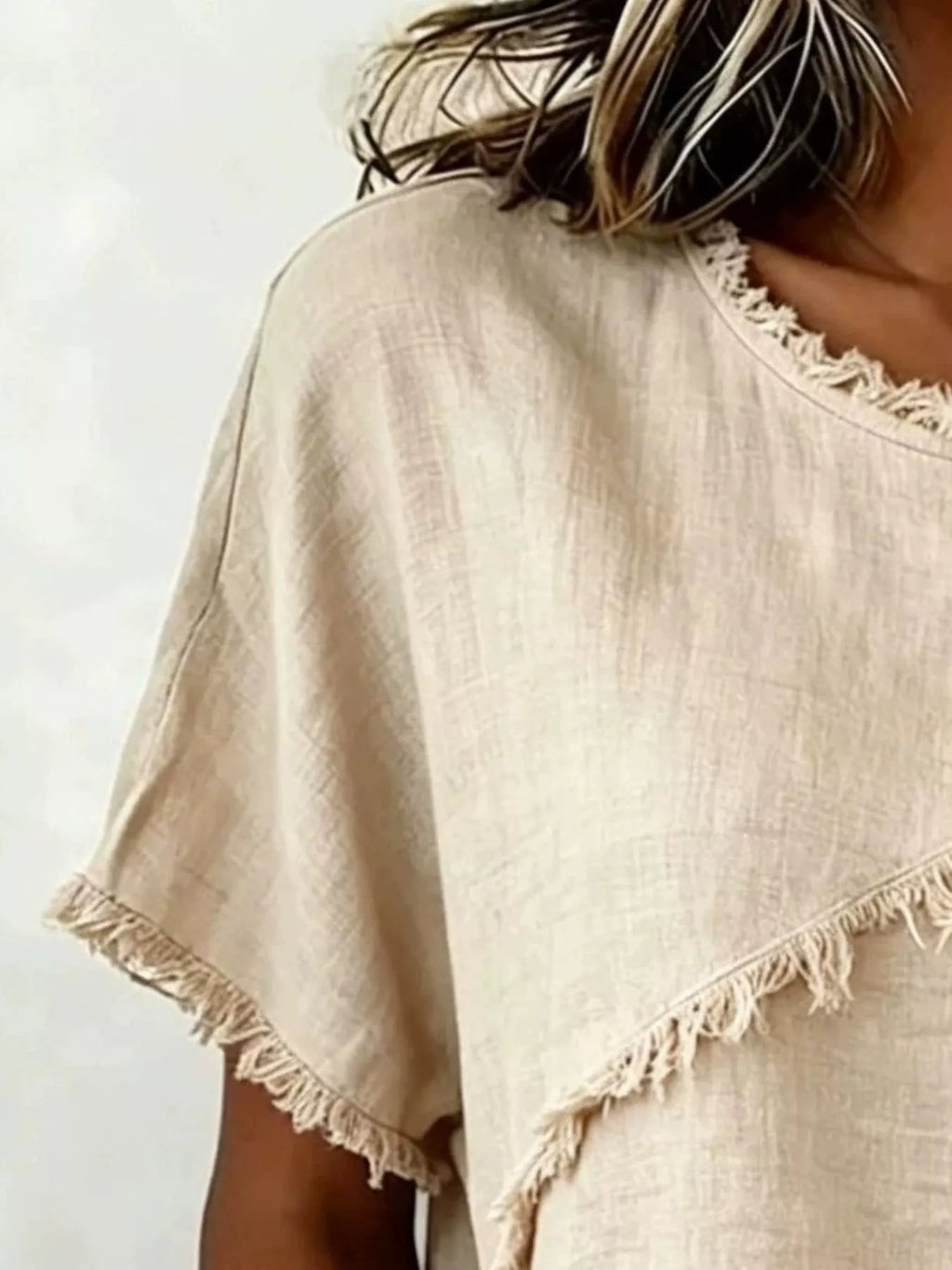 Full Size Frayed Hem Short Sleeve Top Plus Size view 5