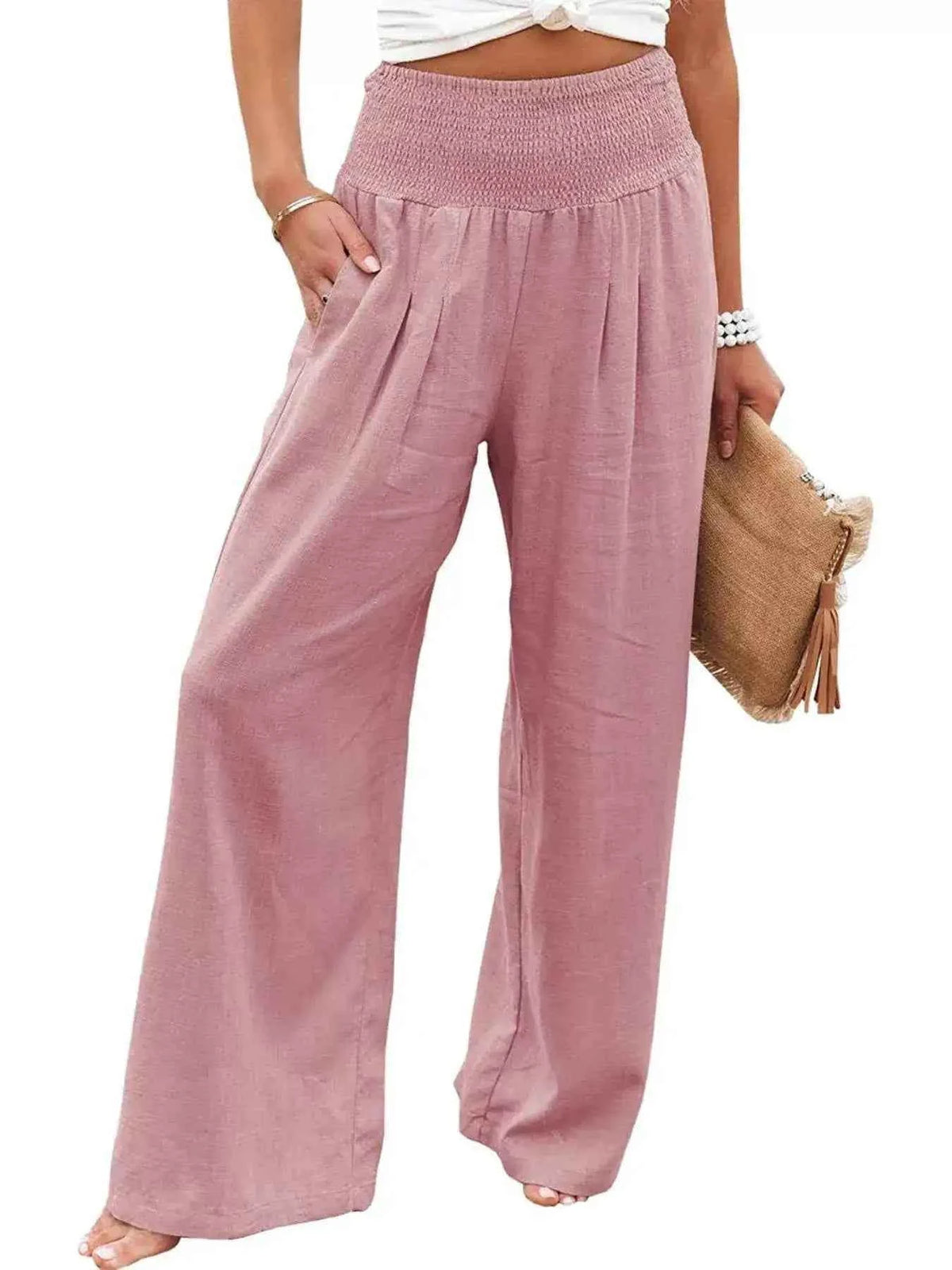 Smocked High Waisted Wide Leg Pants, product view 15