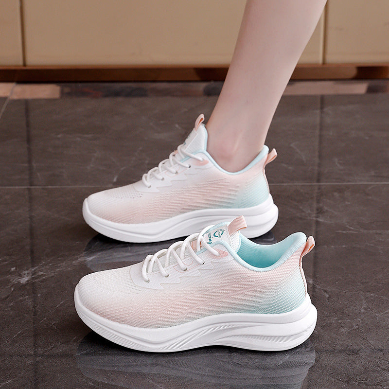 Pink Green breathable knit sports sneakers for women