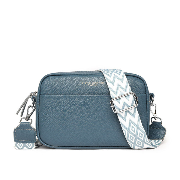 Rhombus Embroidered Crossbody Bag - Genuine Leather Shoulder Bag, product view 14