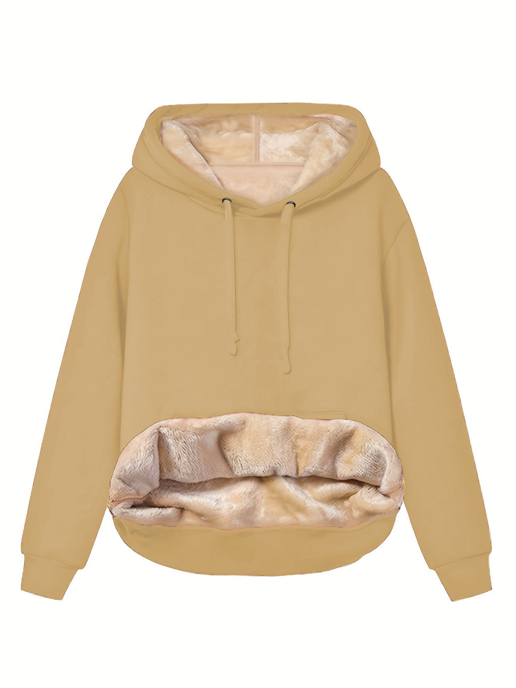 Khaki fleece lined hooded sweatshirt for women