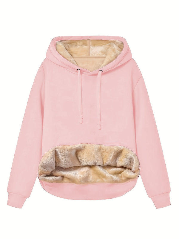 Pink fleece lined hooded sweatshirt for women