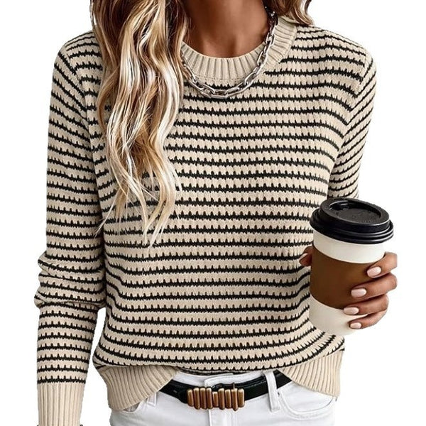 Striped Puff-Sleeve Round Neck Sweater – view 3