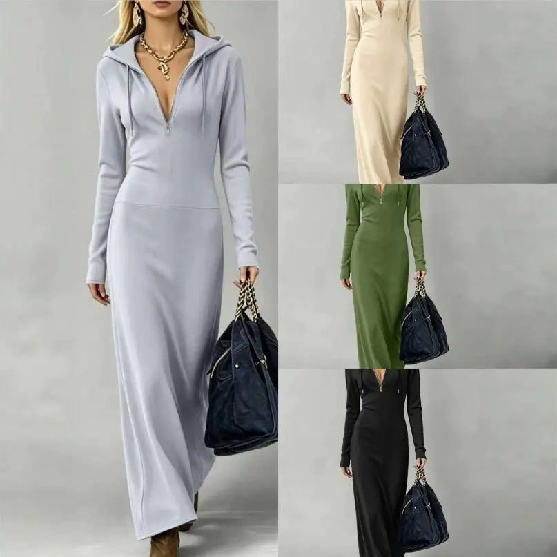 Women's Plus-Size Hooded Half-Zip Sweater Dress for Everyday Comfort additional product view