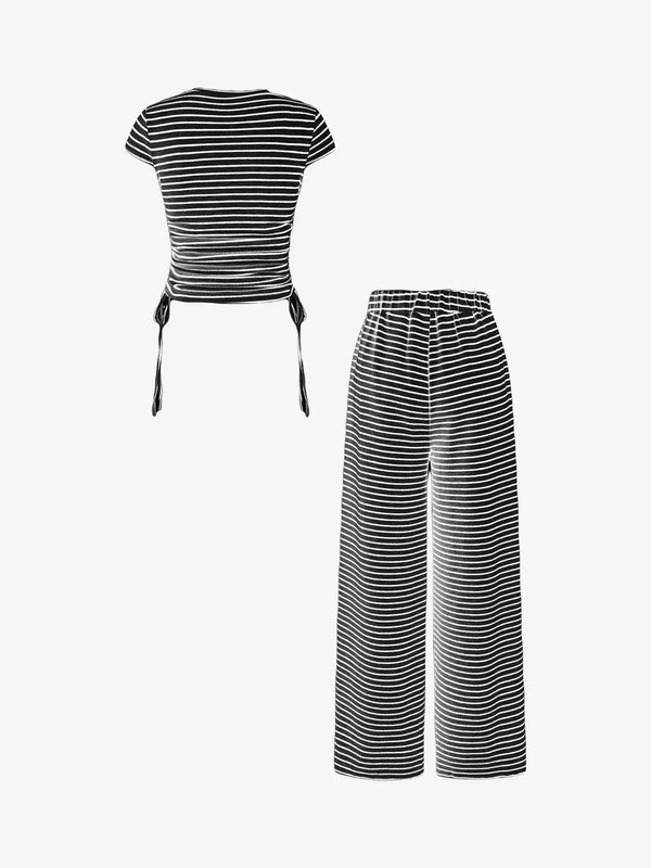 Striped Crop Top and Wide Leg Pants Set view 7