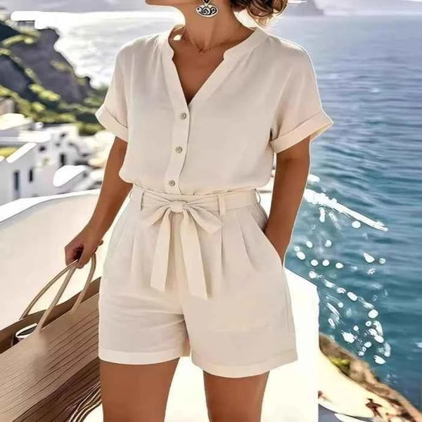 Two-piece summer shirt and shorts set — primary view