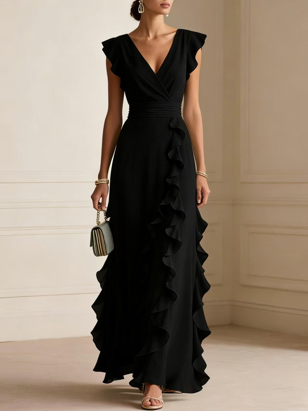 Ruffle sleeveless V-neck maxi dress view 2