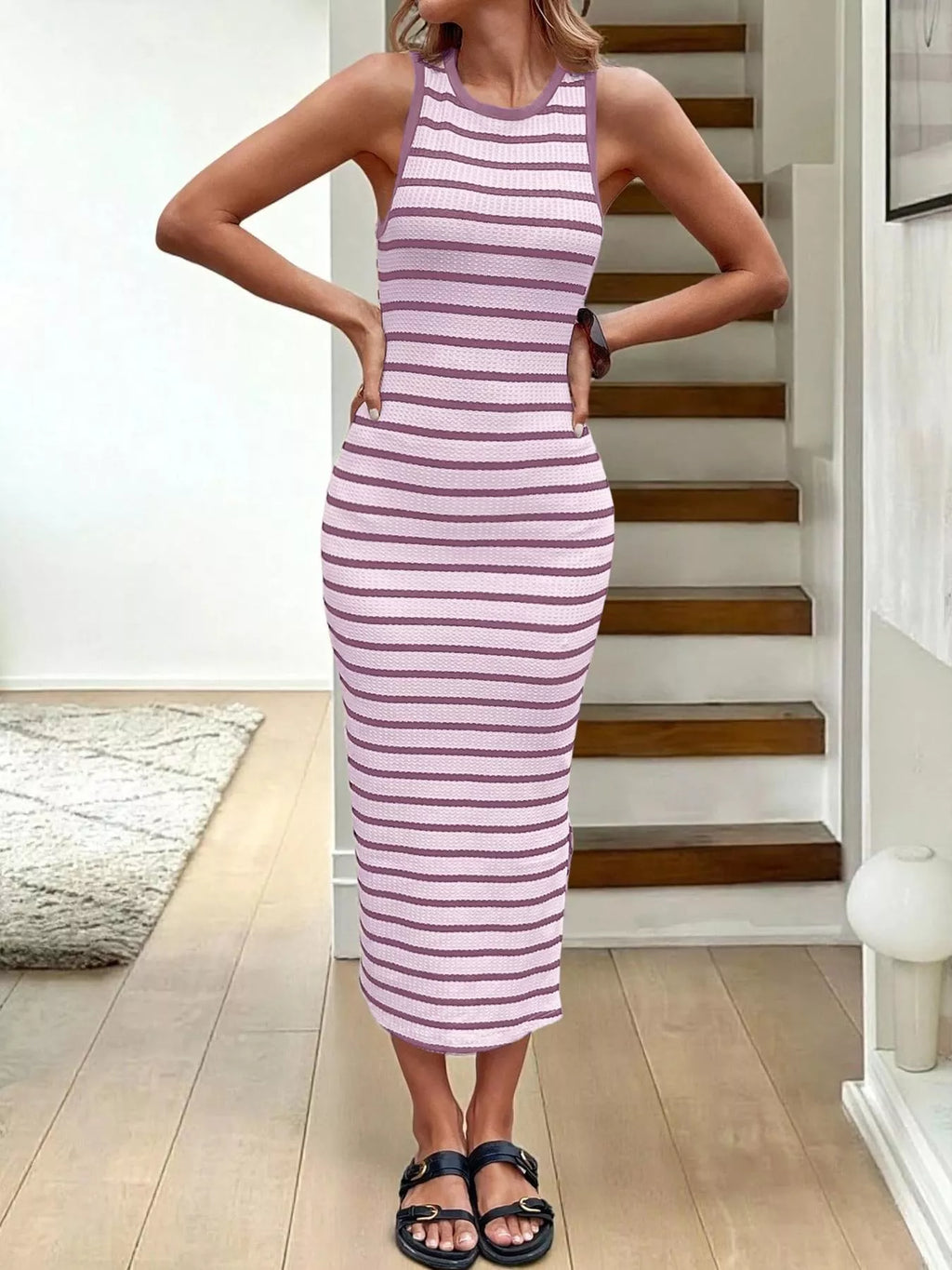 Striped Sleeveless Bodycon Midi Dress view 17