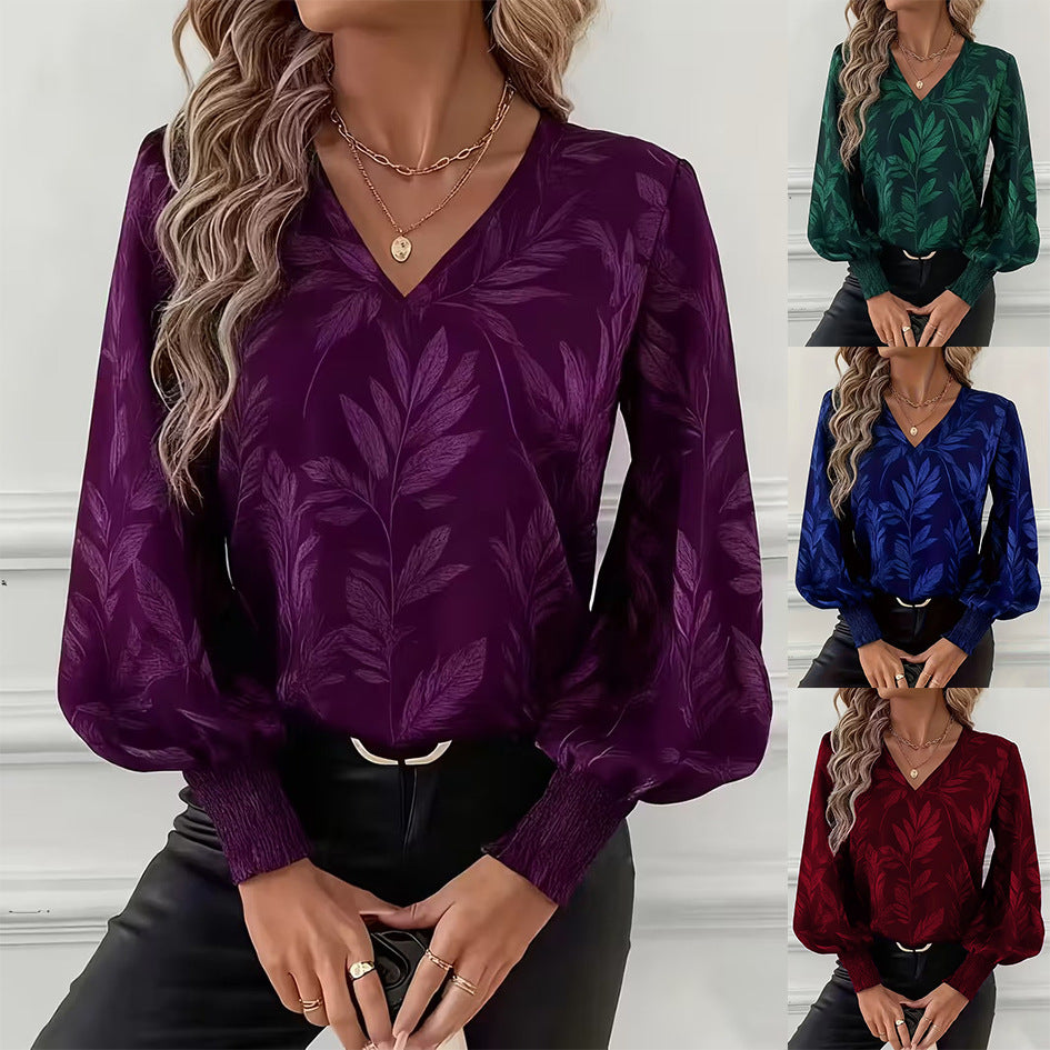 Main product photo of Printed Long Sleeve Ruffled Shirt, Women’s Shirt, everyday style, printed long sleeve ruffled shirt
