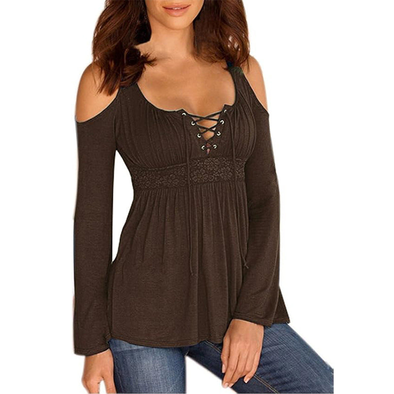 Women's Off-Shoulder Long Sleeve Top, angled product view