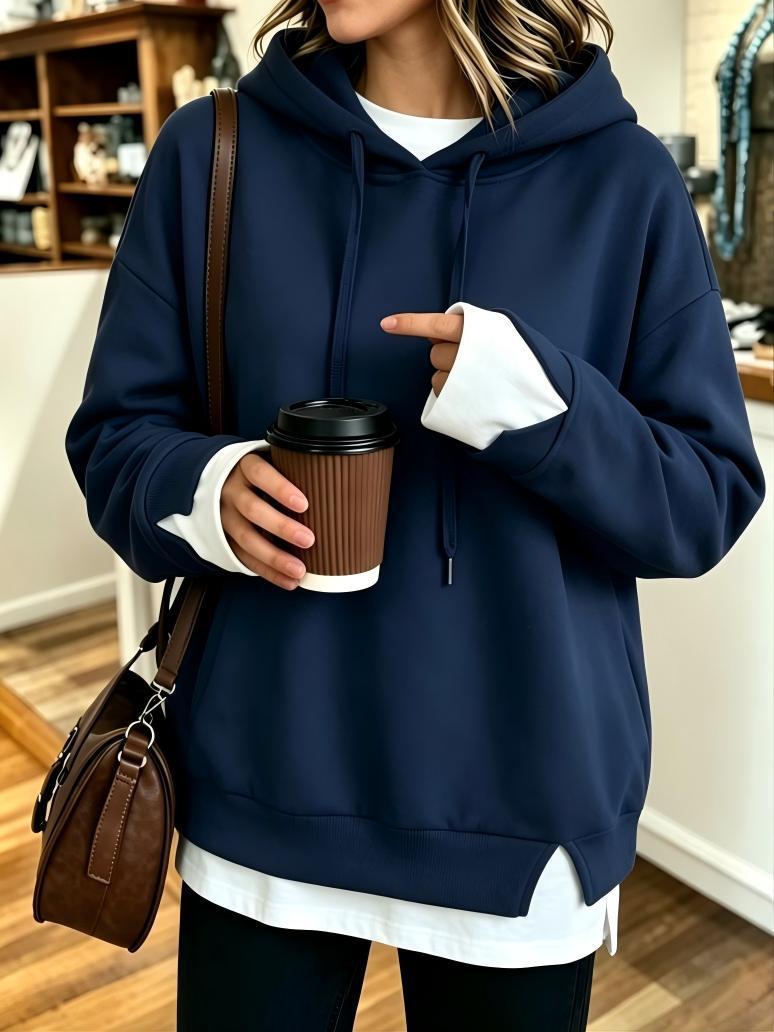 Navy Blue layered-look hooded sweatshirt for women