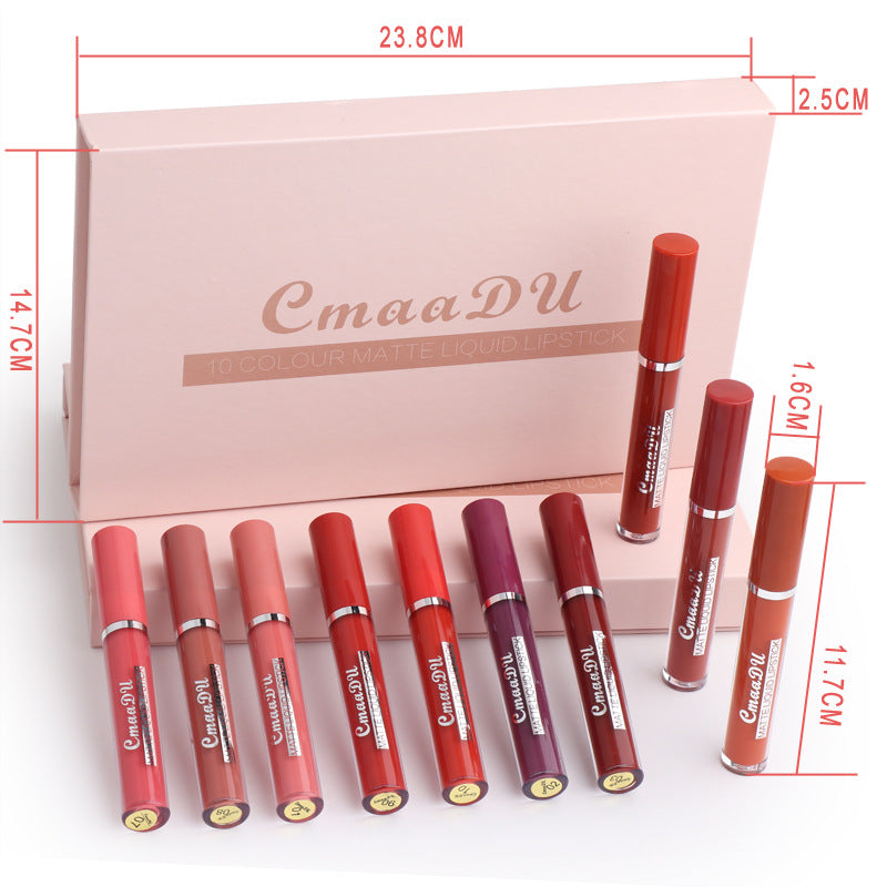 10-Piece Waterproof Matte Lipstick Set, side product view