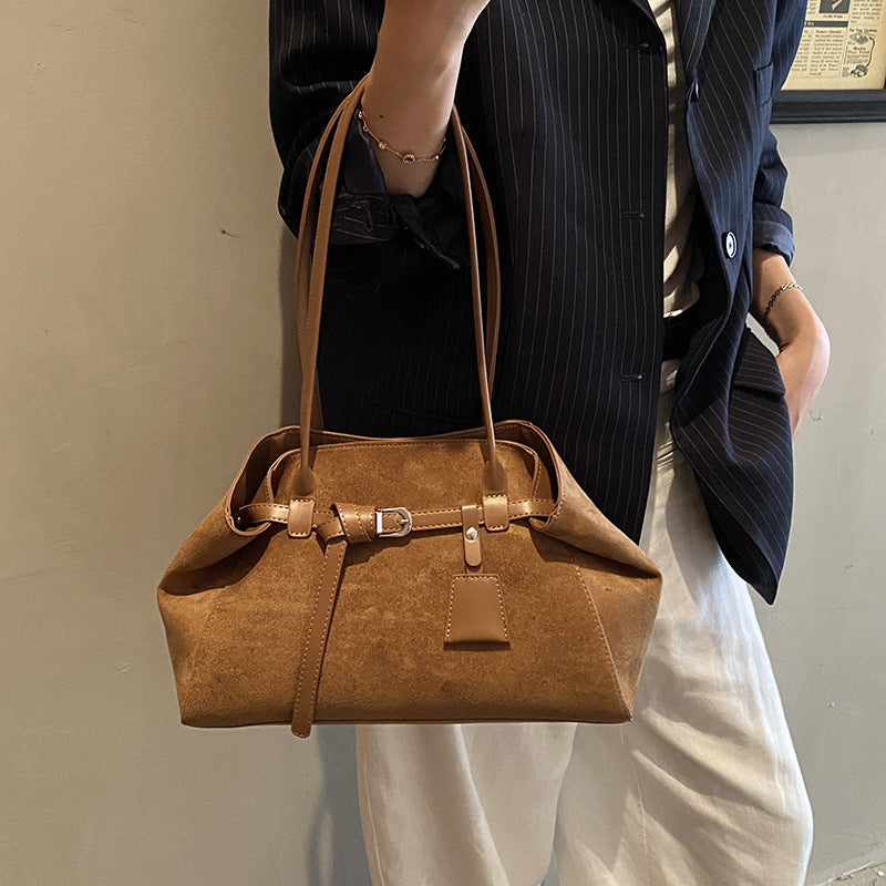 Retro Frosted PU Tote Bag – Large Capacity Shoulder Bag for Women, front product view