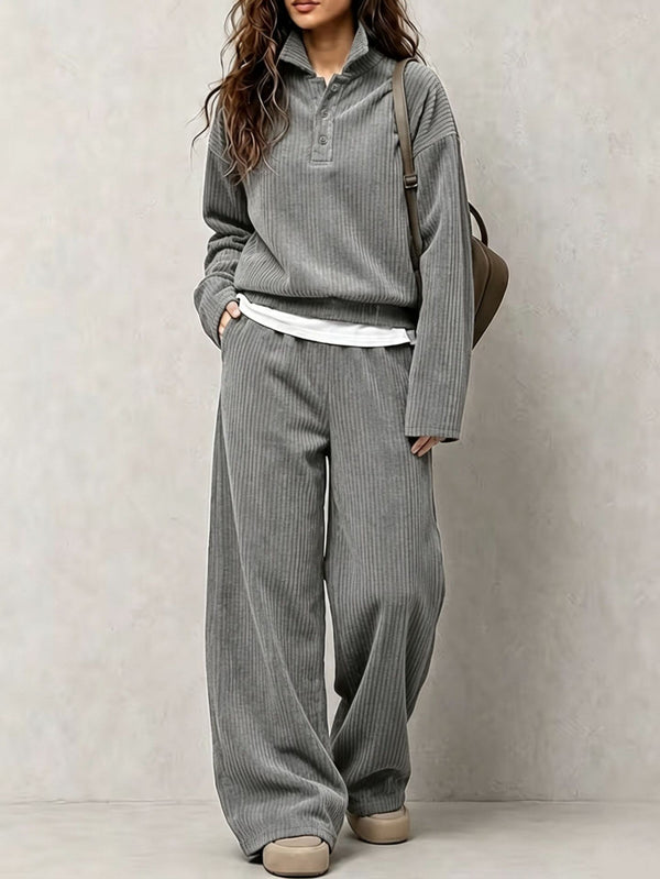 Corduroy top and wide-leg pants set for women, image 11