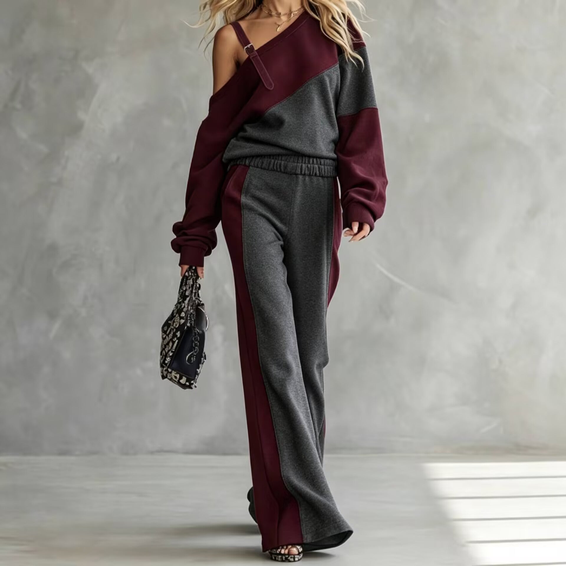 Color-Block Sweatshirt & Wide-Leg Pants Set — product image 4