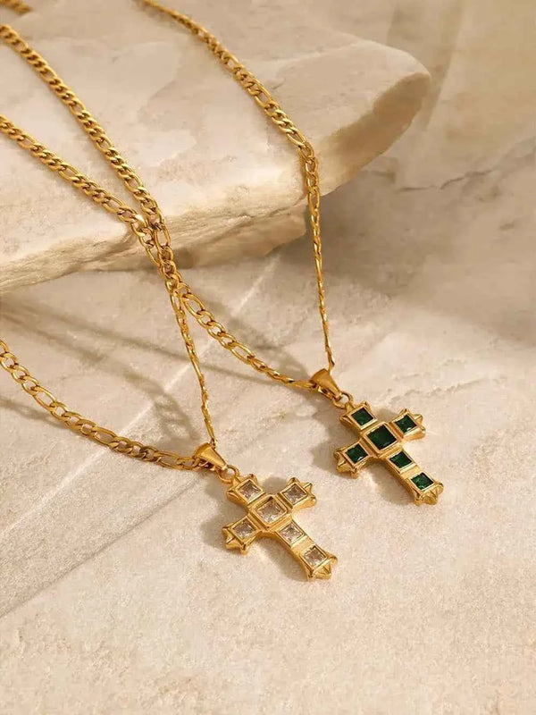 Zircon cross pendant necklace in stainless steel — additional view 3