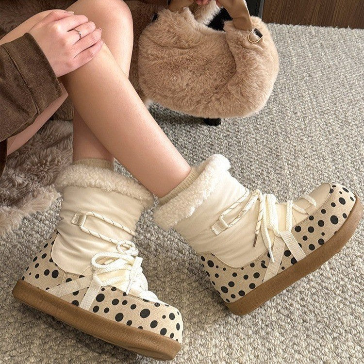 Women's Platform Snow Boots - Fleece Lined Beige Ankle Boots product image