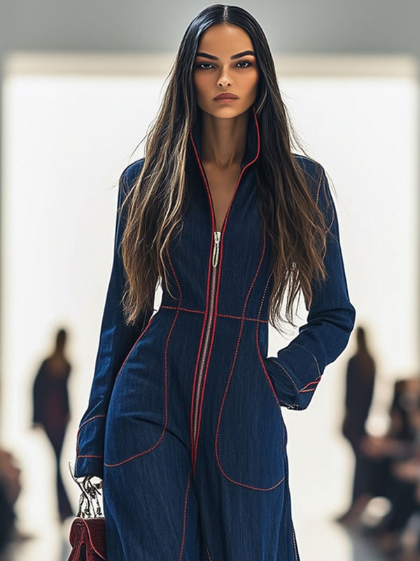 V-Neck Flap-Pocket Slim Jumpsuit – view 5