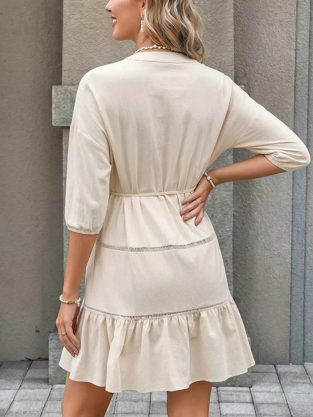 Button-front ruffle hem mini dress — additional view 7