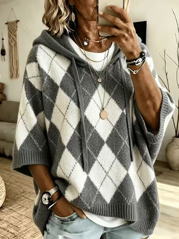 Hooded drawstring sweater, back view