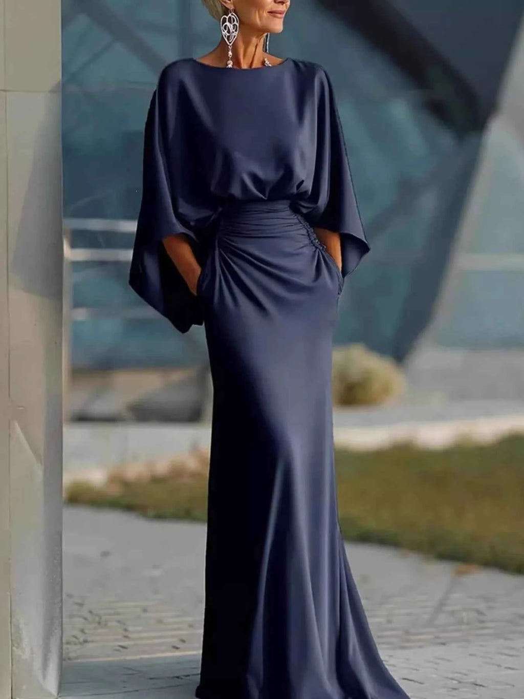 Batwing sleeve ruched maxi dress — additional view 7