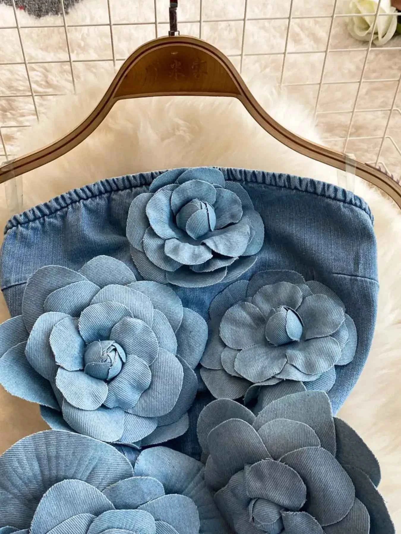 Floral applique denim dress — additional view 3