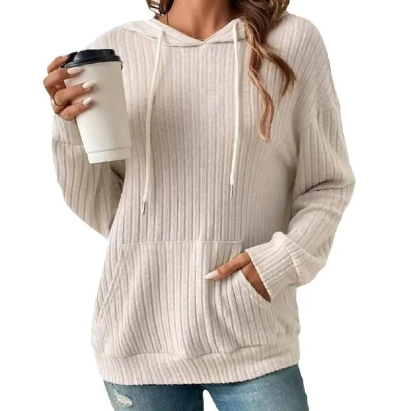 Women's Ribbed Kangaroo Pocket Hoodie – Loose Fit, 4 Colours product image