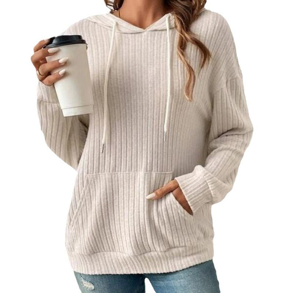 Women's Ribbed Kangaroo Pocket Hoodie-Splashis, alternate view 3