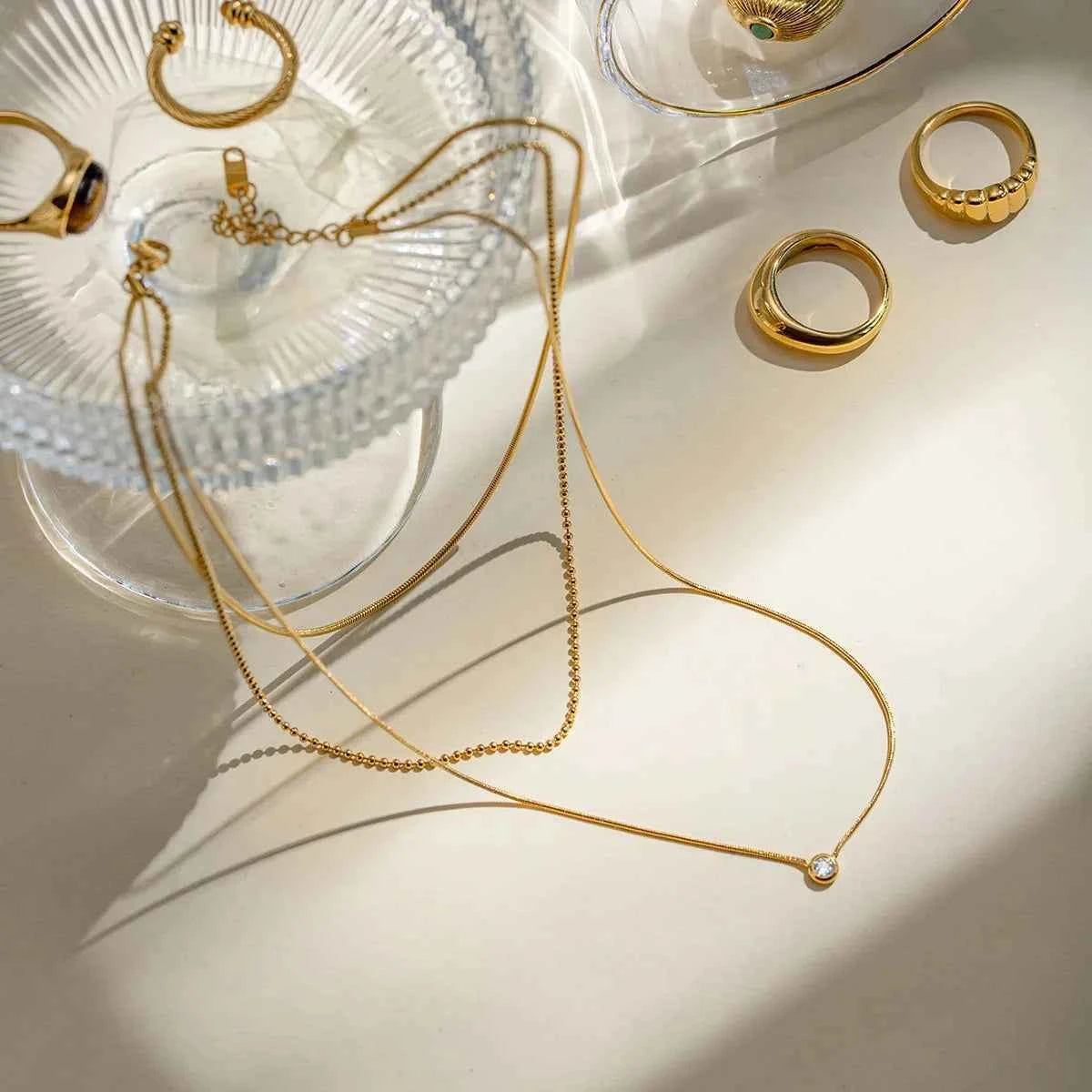 Triple chain layered necklace in 18K gold-plated finish — additional view 4