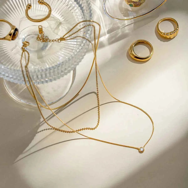 Triple chain layered necklace in 18K gold-plated finish — additional view 4