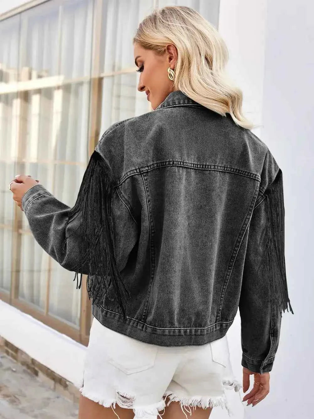 Tassel button-up denim jacket — additional view 10