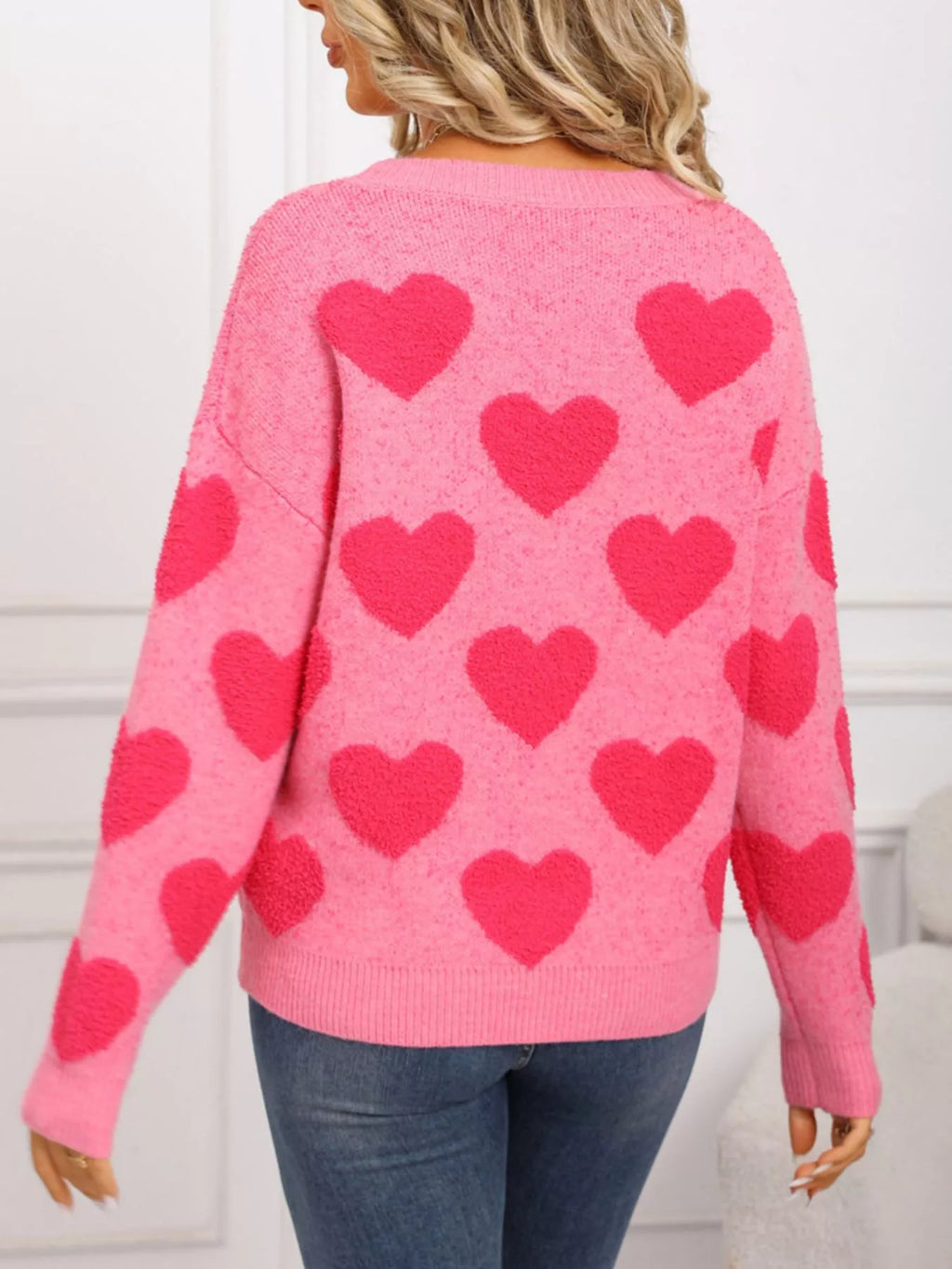 Valentine's Day Heart Pattern Round Neck Sweater view 12