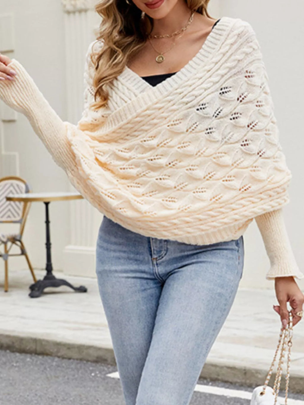 Cable Knit Batwing Sleeve Sweater view 10