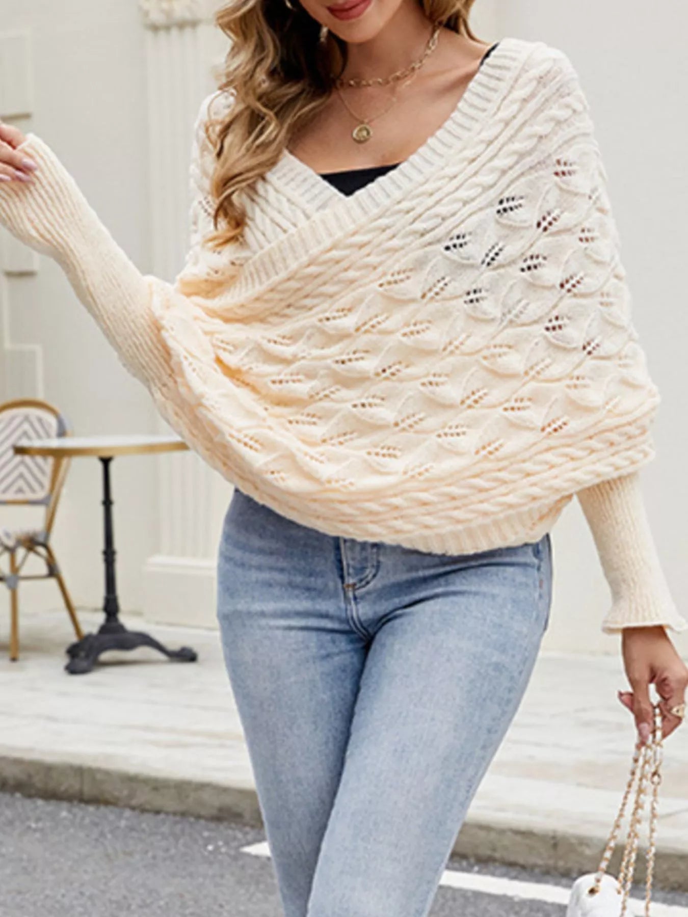 Cable Knit Batwing Sleeve Sweater view 10