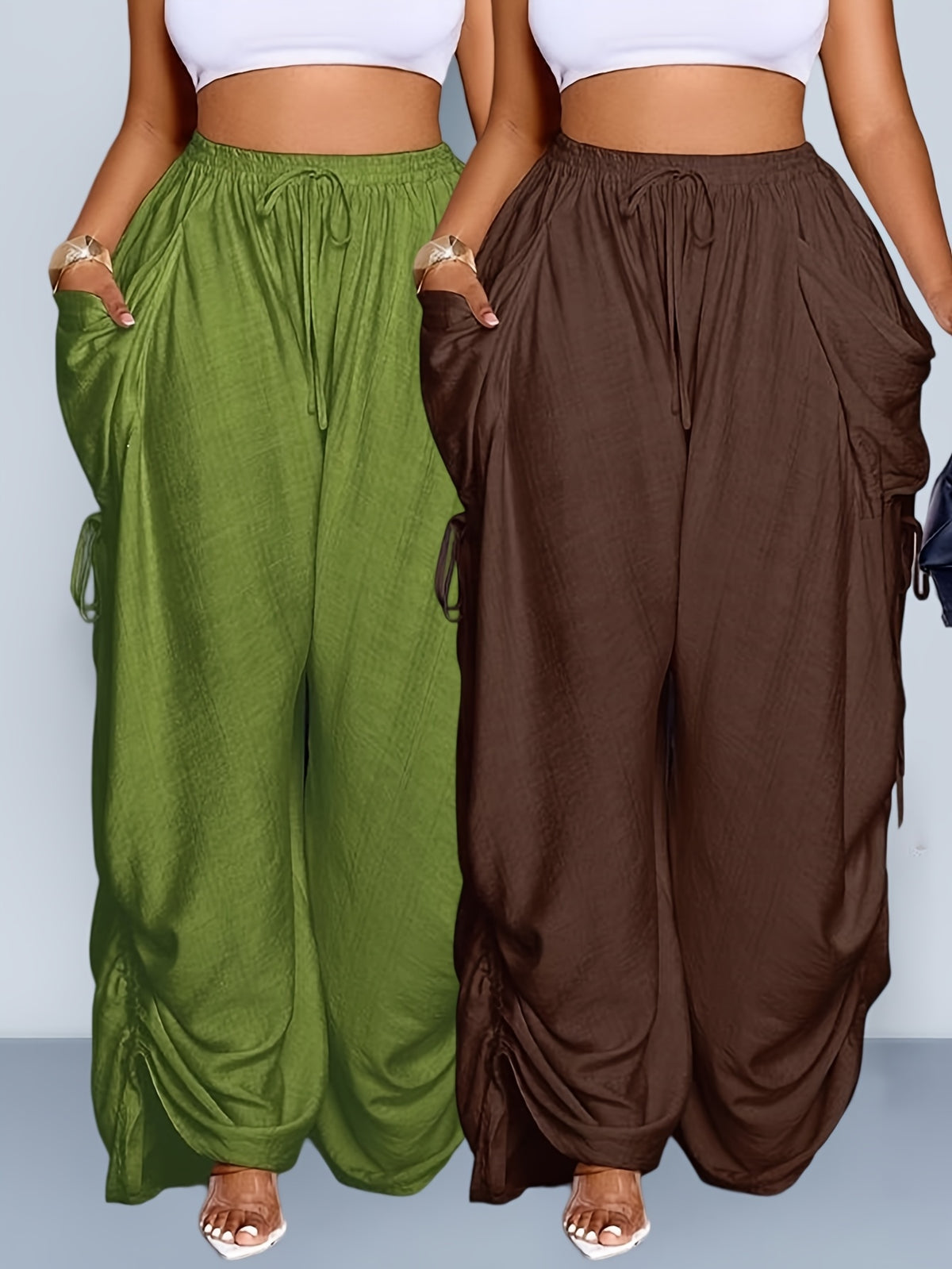 Retro pleated drawstring wide-leg pants product image