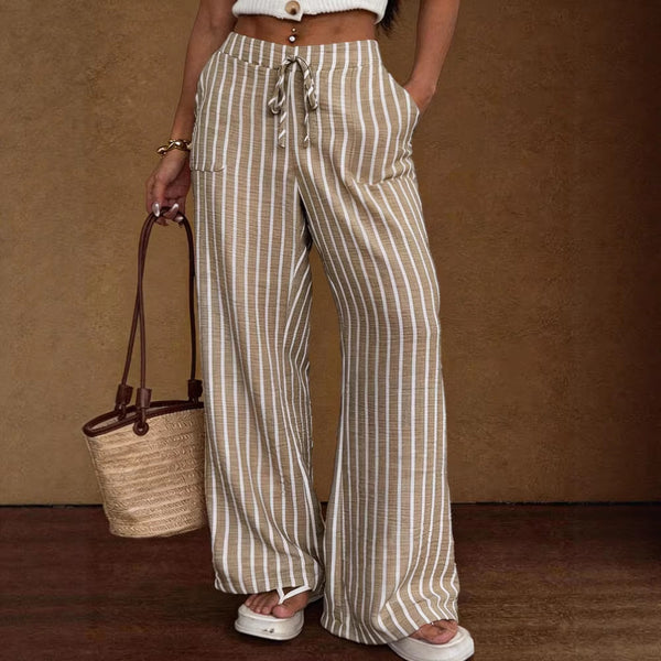 Striped lace-up wide-leg trousers product image