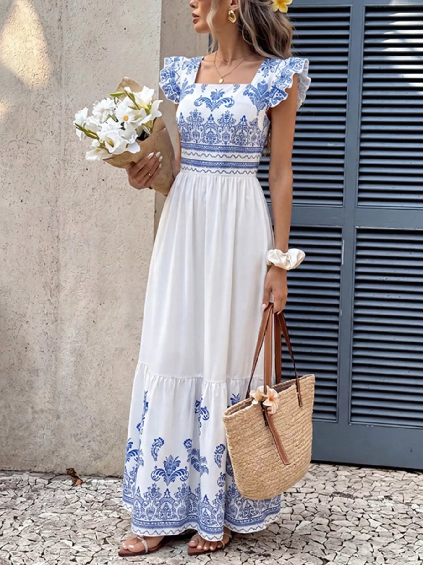 Printed Square Neck Maxi Dress — additional view 5